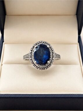 10k white Gold Blue Sapphire Halo Cocktail MICHAEL HILL Ring